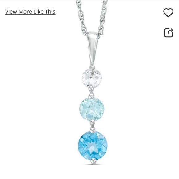Blue and White Topaz Three Stone Pendant in Sterling Silver - Picture 5 of 7